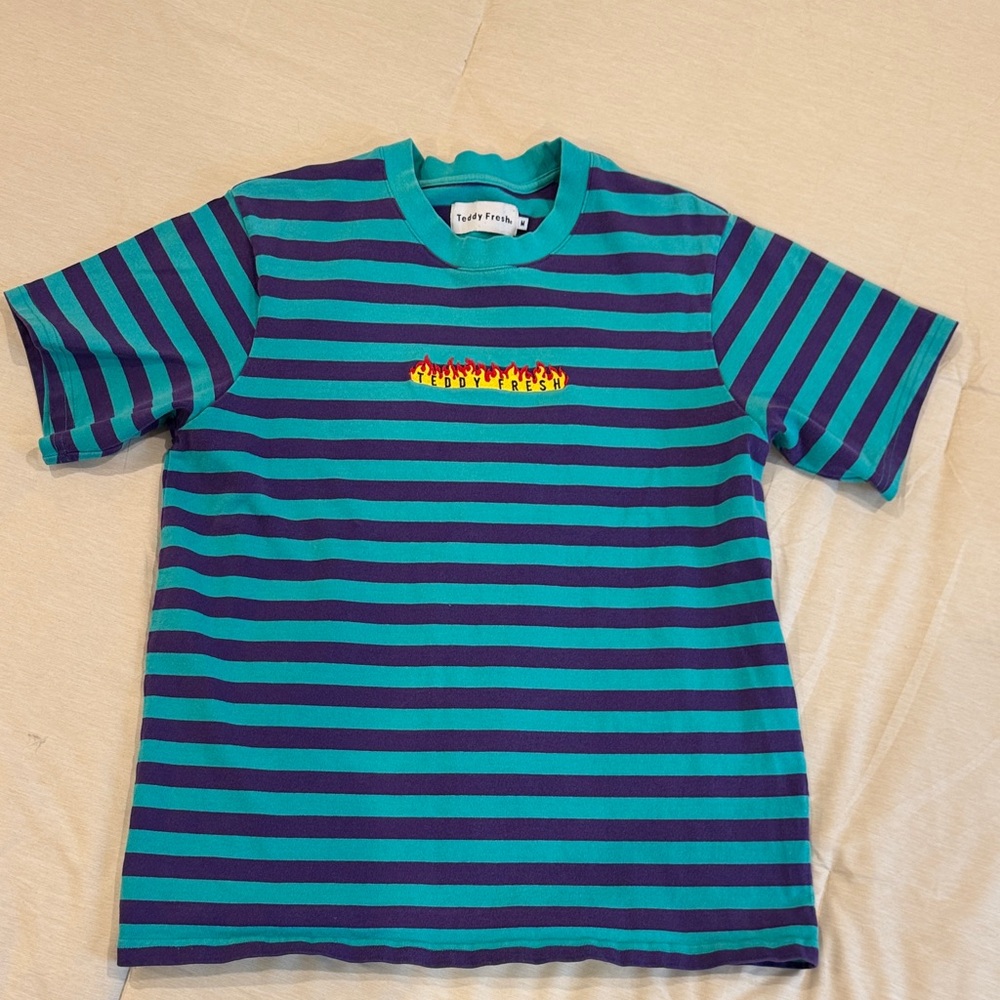 Teddy Fresh Blue and Purple Striped Tee with Flame Design